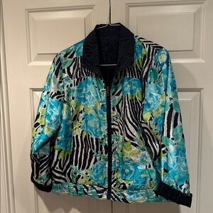Chico's Blue and Green Zebra Print Bomber Jacket